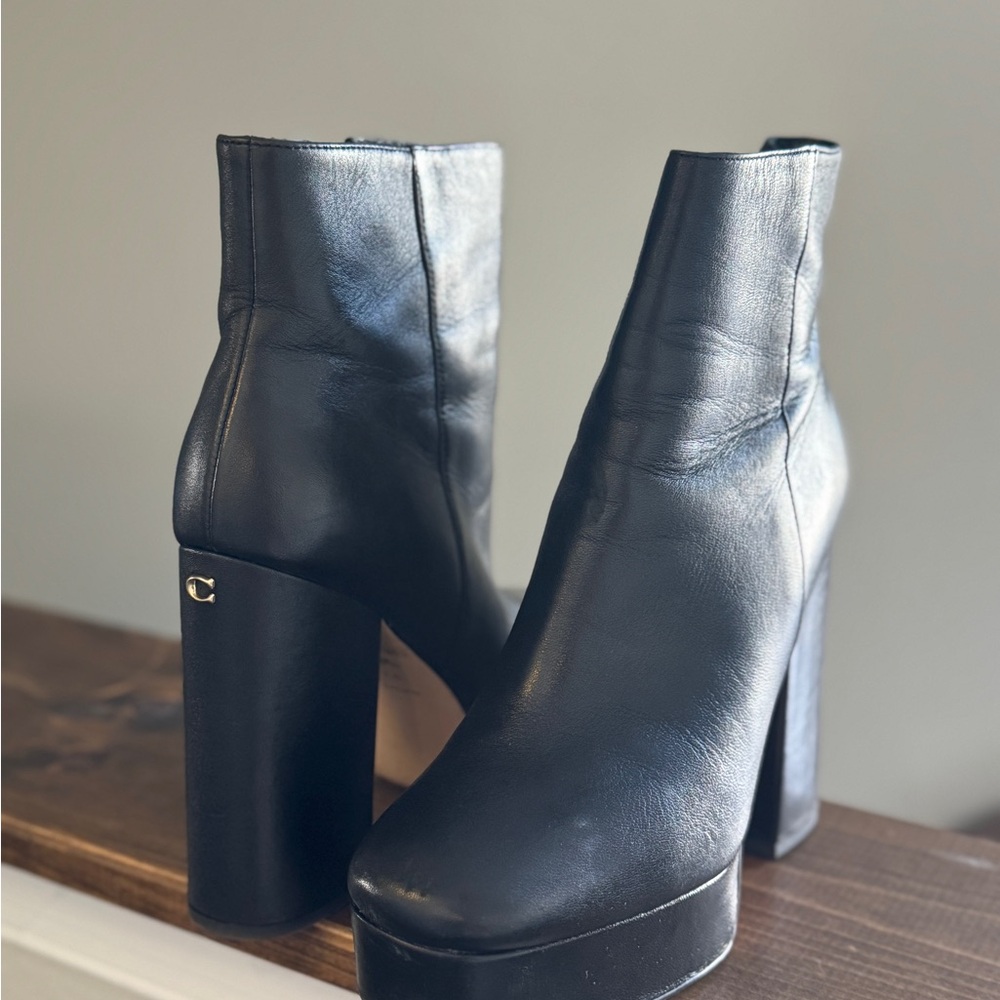 Coach Black Leather Heeled Boots